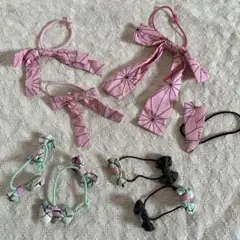 幾何学模様リボンヘアゴム6個セット