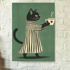 アートポスター　猫とハートマグ　3040 　キャンバスアート　ポスター