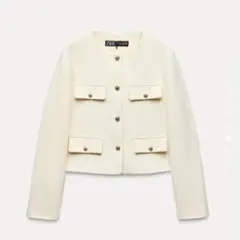 【ZARA】 クロップドブレザーフラップエクリュ XS