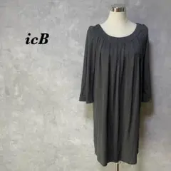 iCB チュニック ミディ丈 九分袖 タック衿 ダークグレー L 969のサムネイル