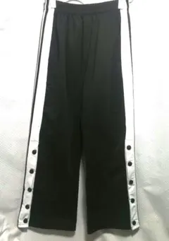 サイドスナップボタンワイドパンツ　ジャージ 黒/白　大きいサイズ
