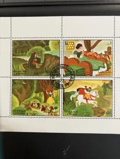 ディズニー外国シート切手　白雪姫 使用済切手 4枚セット シャールジャ　美品