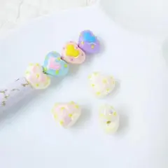 ホワイトピンクハート 手描きビーズ デコパーツ カスタムボールペン パステル