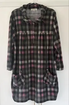 7分袖ロングチュニック 4Lサイズ チェック柄(黒・ピンク・グレー)