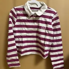 GAP 白と紫のストライプ クロップドポロシャツ