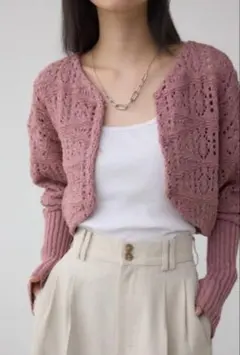 【AZUL by moussy】クロシェニットボレロ　ピンク タグ付き