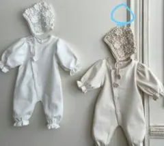 ♡monbebe ❤ロンパース&ボンネットのセット❤Cream♡newborn♡