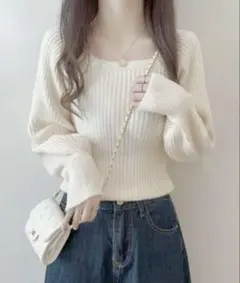 袖ニット白