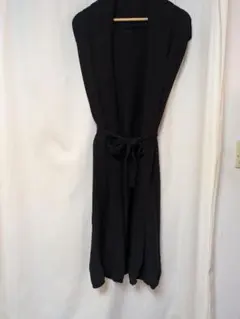 ロングニットベスト ブラック ウエストベルト付き