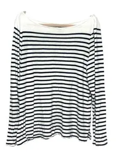 H&M ホワイト/ネイビー ストライプ 長袖Tシャツ Mサイズ