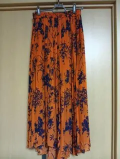値下げAZUL プリーツスカート S オレンジ花柄