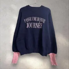 AvailアベイルDenifits配色ロゴニット ピンクネイビー L