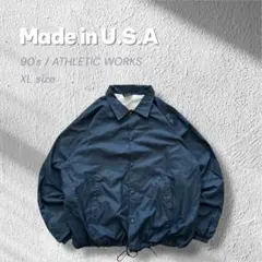 【90s】USA製コーチジャケット無地アスレチックワークス紺ドローコードXL古着