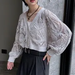 PAGEBOY　スカシリーフニットボレロ　グレー　カーディガンのサムネイル