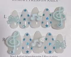 ネイルチップ 平成女児 y2k 音符 星 リボン ゆめかわ 水色 ウィッシュコア