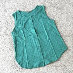 ノースリーブTシャツ ミントグリーン L 水玉模様 ドット柄 薄手