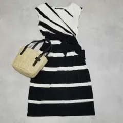 美品❤ローレンラルフローレン 6 白黒ボーダー ノースリーブワンピース