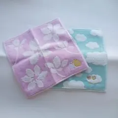 花柄と雲柄のタオルハンカチ2枚セット