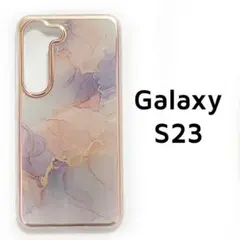 GalaxyS23 ケース 白 紫 マーブル メッキ風 スマホケース