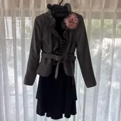 【美品】ワンピースM ジャケットL黒白チェック 卒業式 フォーマル 単品売り可