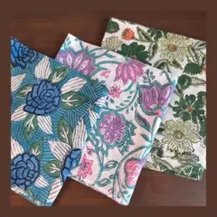 ブロックプリント　マルチクロス　Lサイズ(68㎝×68㎝) C グリーン