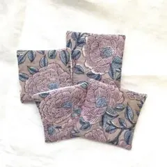 【週末限定価格】 インド綿 ピンクꕥ フリーマット コースター　4点セット