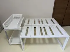 니트로 싱크대 아래 보관을 위한 3피스 확장형 프리 랙 2개, 2단 N-슬라이드 트레이 랙 1개