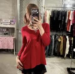 BURBERRY レッドグリッター ベルスリーブT Y2Kのサムネイル