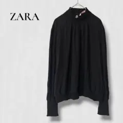 ザラ 長袖ブラウス ハイネック シャーリング 黒 ブラック　トップス　おしゃれのサムネイル