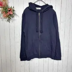 ジップパーカー　フーディー　【Ｍ】　ネイビー　長袖　タイトフィット　Q.T.