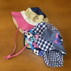 キッズ帽子　52cm 花柄ブルーとベージュピンクのセット