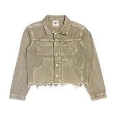 【ZARA クロップド デニムジャケット】 ベージュ / カーキ