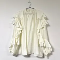 Joie de vivre リネンワッシャーノッティンガムフリルスリーブブラウス 