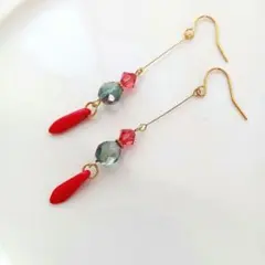 スワロフスキー×チェコファイアポリッシュ×チェコタガーピアスイヤリング