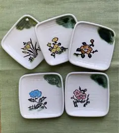 (特価品)値下げしました！和風角皿5枚セット•花柄•昭和レトロ