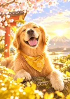 A4 犬 幸福を呼ぶゴールデンレトリバー 癒し アートポスター