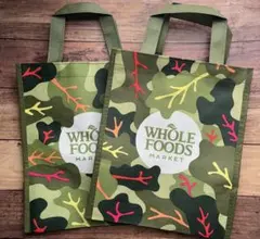 ホールフーズ 迷彩柄 不織布エコバッグ2個 Whole Foods