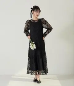 hinari フラワー刺繍チュールレースワンピース FREEサイズ