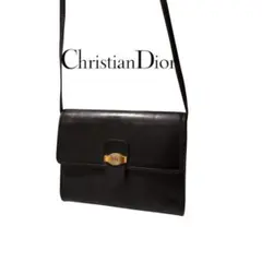 美品ChristianDior ヴィンテージ レザー ショルダーバッグ ブラック