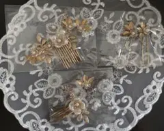 ゴールド花モチーフヘアアクセサリー4点セット