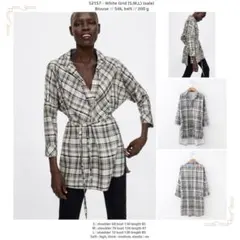 ZARA チェック柄チュニック ワンピース風 ウエストリボン 七分袖 レディース