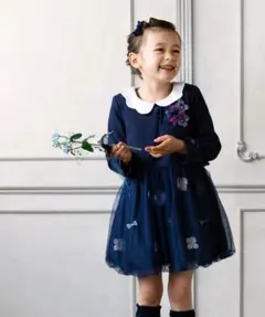 panpantutu 120cm お花とリボンのフォーマルセットアップ/ネイビー
