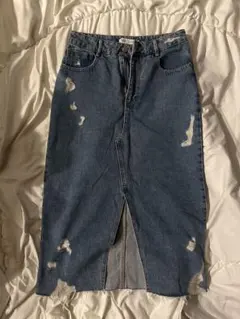 ZARA ダメージ加工 デニムスカート Sサイズ フロントスリット