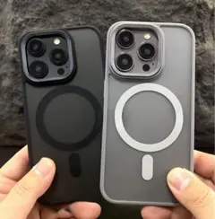 iPhone15 ケース 半透明 MagSafe対応 カバーマグネット ブラックのサムネイル