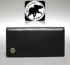 新品箱付き【 ハンティングワールド】バチューレザー フラップ長財布 黒のサムネイル
