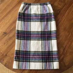 チェック柄タイトスカート　ウール混合　秋冬