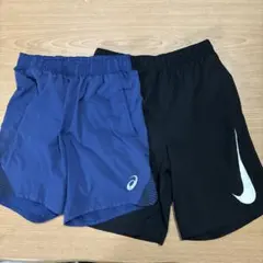 ASICS ネイビー & Nike 黒 ランニングショーツ　短パン2枚セット