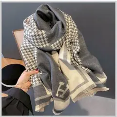 マフラー ショール 大判ストール 千鳥Hロゴ リバーシブル グレー ホワイト