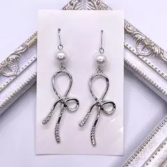 97.ハンドメイド ピアス シルバー リボン