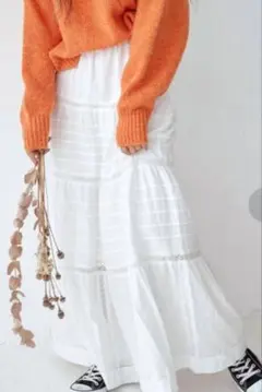 【美品】Ungrid コットンレースマキシスカート ホワイト